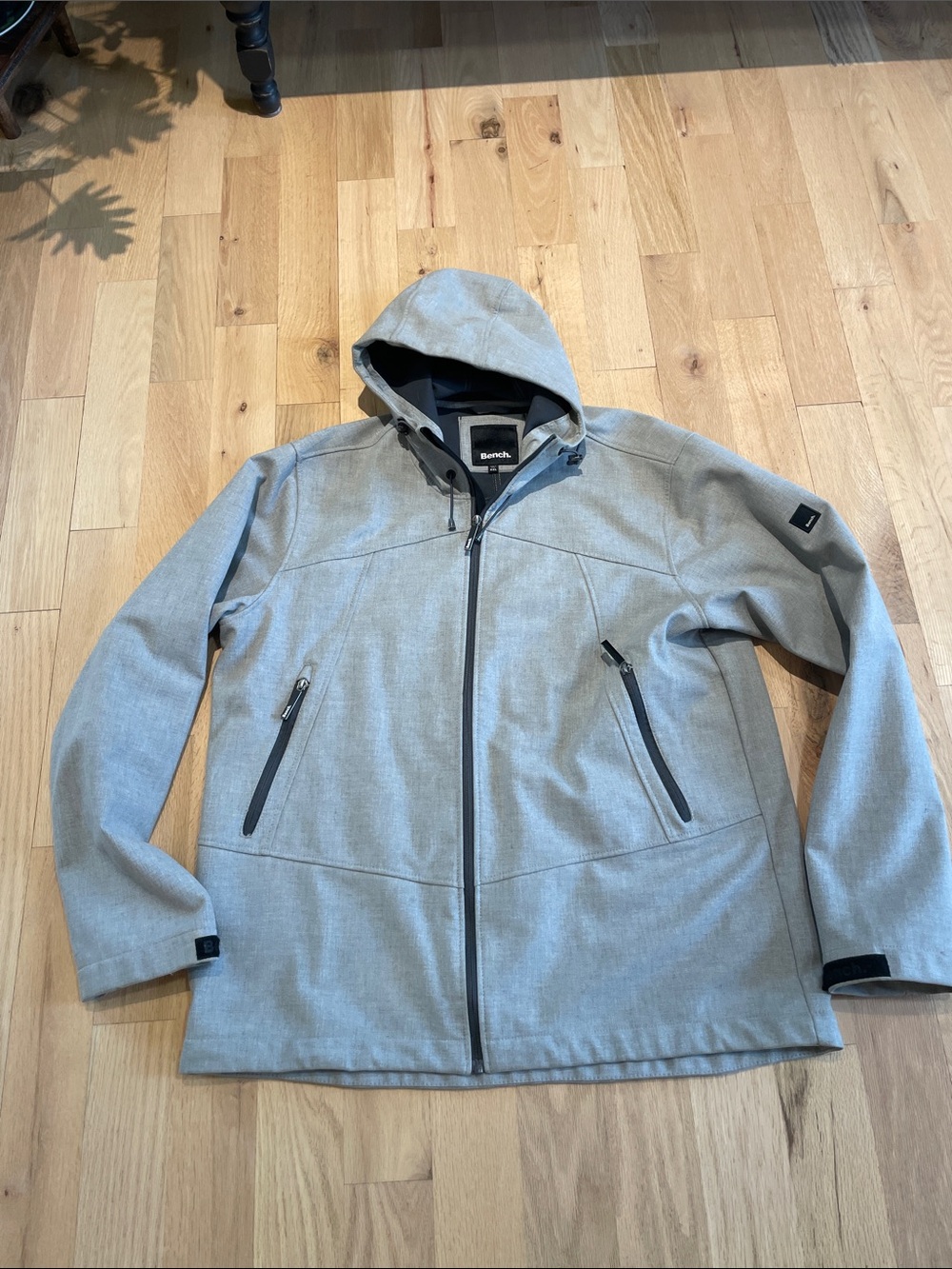 Bench Men’s Gray Hooded Raincoat with Zip Pockets
